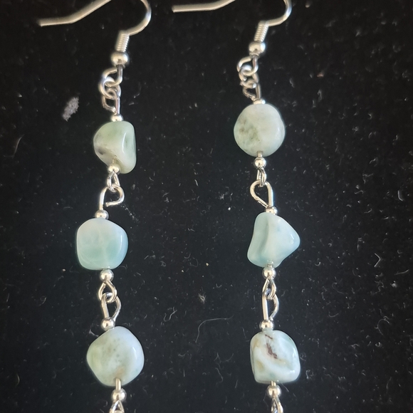 Larimar And Stainless Steel Dangle Earrings - Picture 3 of 4